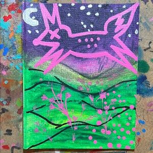 Small fox mixed media painting